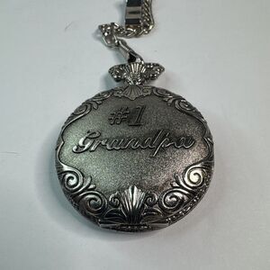 Milan Quartz‎  "#1 Grandpa " Etched Silver Pocket Watch Japan MOVT W/ Belt Clip